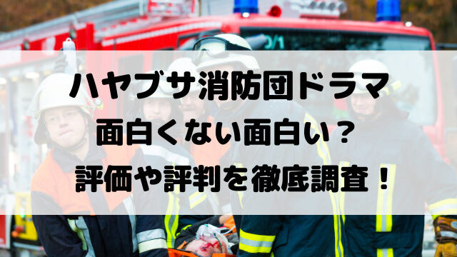 ハヤブサ消防団ドラマ面白くない面白い？評価や評判を徹底調査！